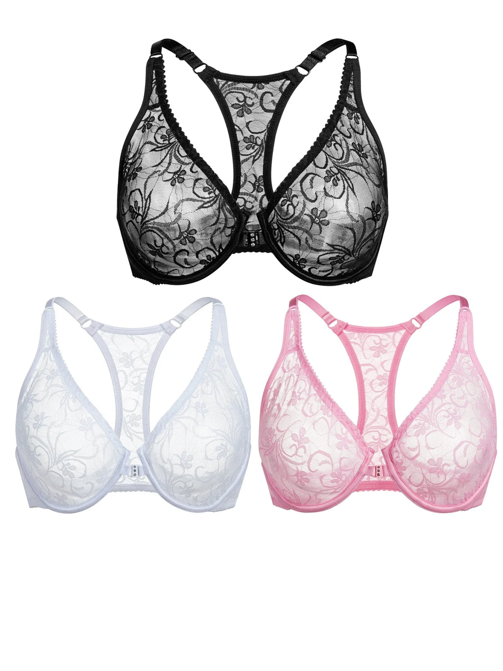 Womens Front Button Lace Bra Underwire Underwear Elegant Embroidery Beautiful bBack Plus Size Lingeire A B C D E F Cup