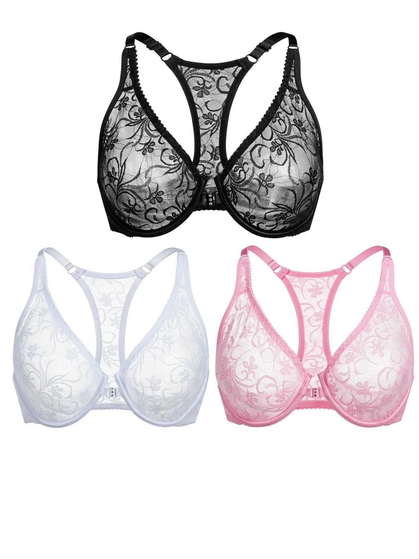 Womens Front Button Lace Bra Underwire Underwear Elegant Embroidery Beautiful bBack Plus Size Lingeire A B C D E F Cup