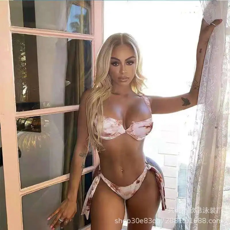 2026 Tie Dye Print Push Up Bikini Set Women Hard Cup Backless Two Piece Swimwear European American Sexy Bathing Suit