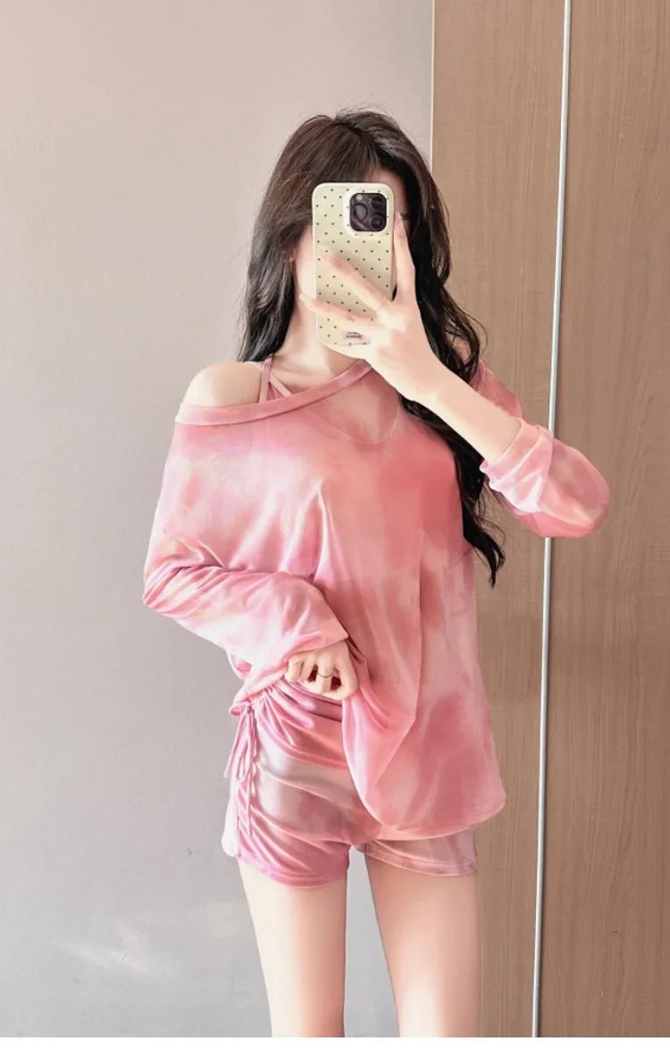 Two-piece swimsuit conservative three-piece set 2026 new slimming and flesh-covering long-sleeved hot spring swimwear