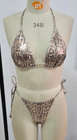Sexy Coffee Tiger Print Micro Bikini 2026 Women Tie Side Metal Chain Thong Swimsuit Beach Push Up Bathing Suit Vacation Swimwear