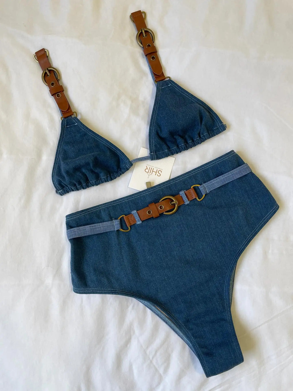 2025 Denim Bikini Set Cowgirl Style with Leather Straps Metal Buckles Perfect for Pool Parties Summer Getaways Poolside Glamour