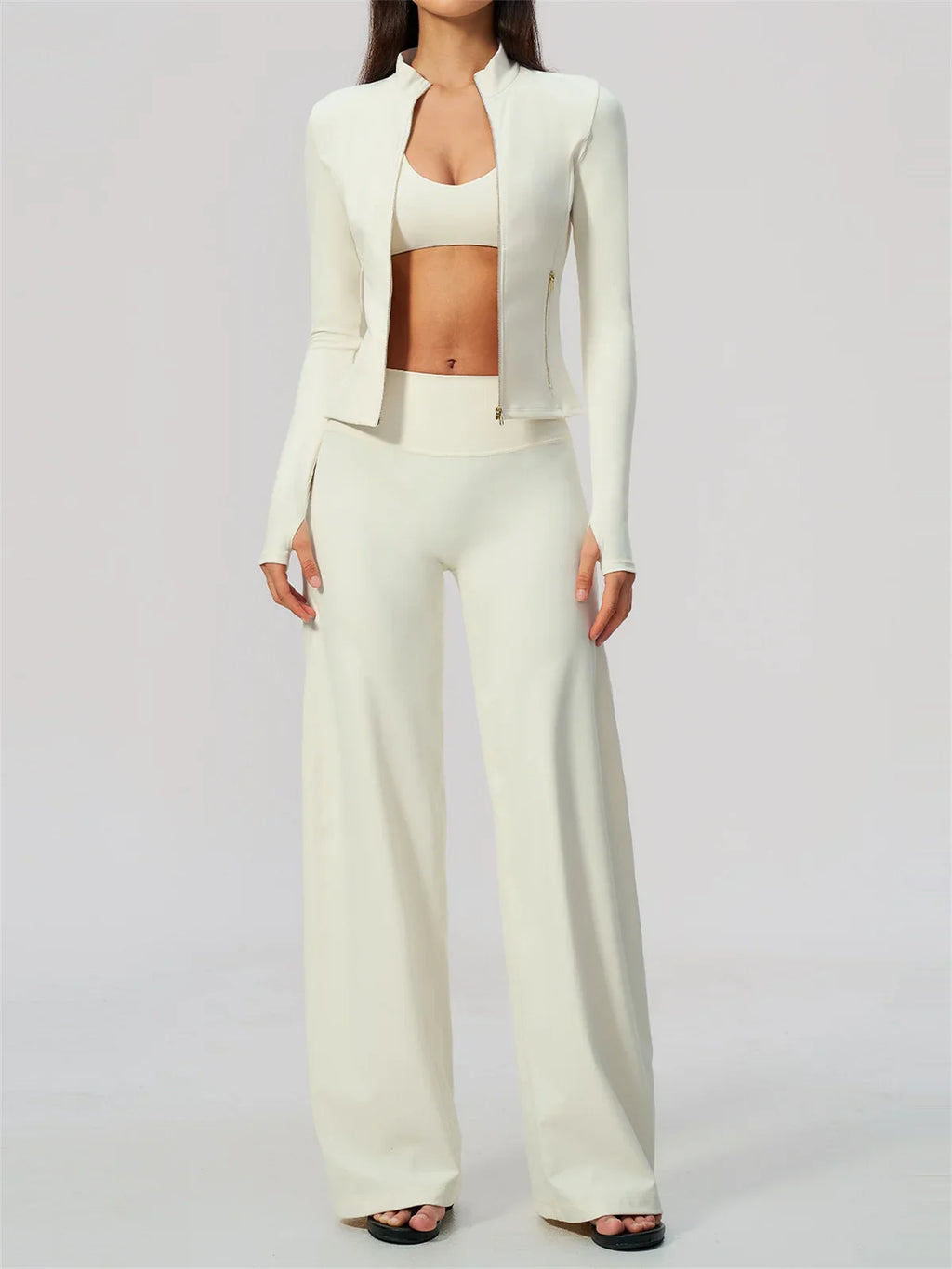 3 PCS Yoga Sets Women Long Sleeve Zipper Slim Jacket+sports Bra+high Waist Flare Pants Fitness Suits Gym Exercise Athletic Wear