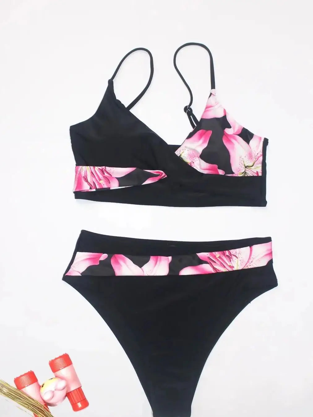 Women's Color Block Print Bikini Set Swimsuit with Adjustable Shoulder Straps Fashionable High Waist Swimwear for Summer Beach