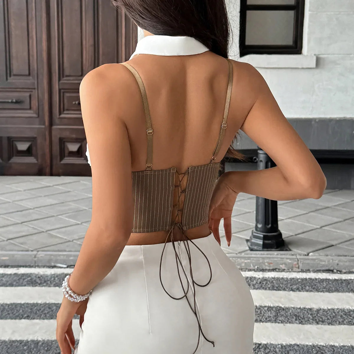 Phantasy Y2K Camisole Sexy Tight Uniform Nightclub Spice Tie Wrap Chest Fish Bone Camisole Fashion Slim Skinny Vintage Vest 2025