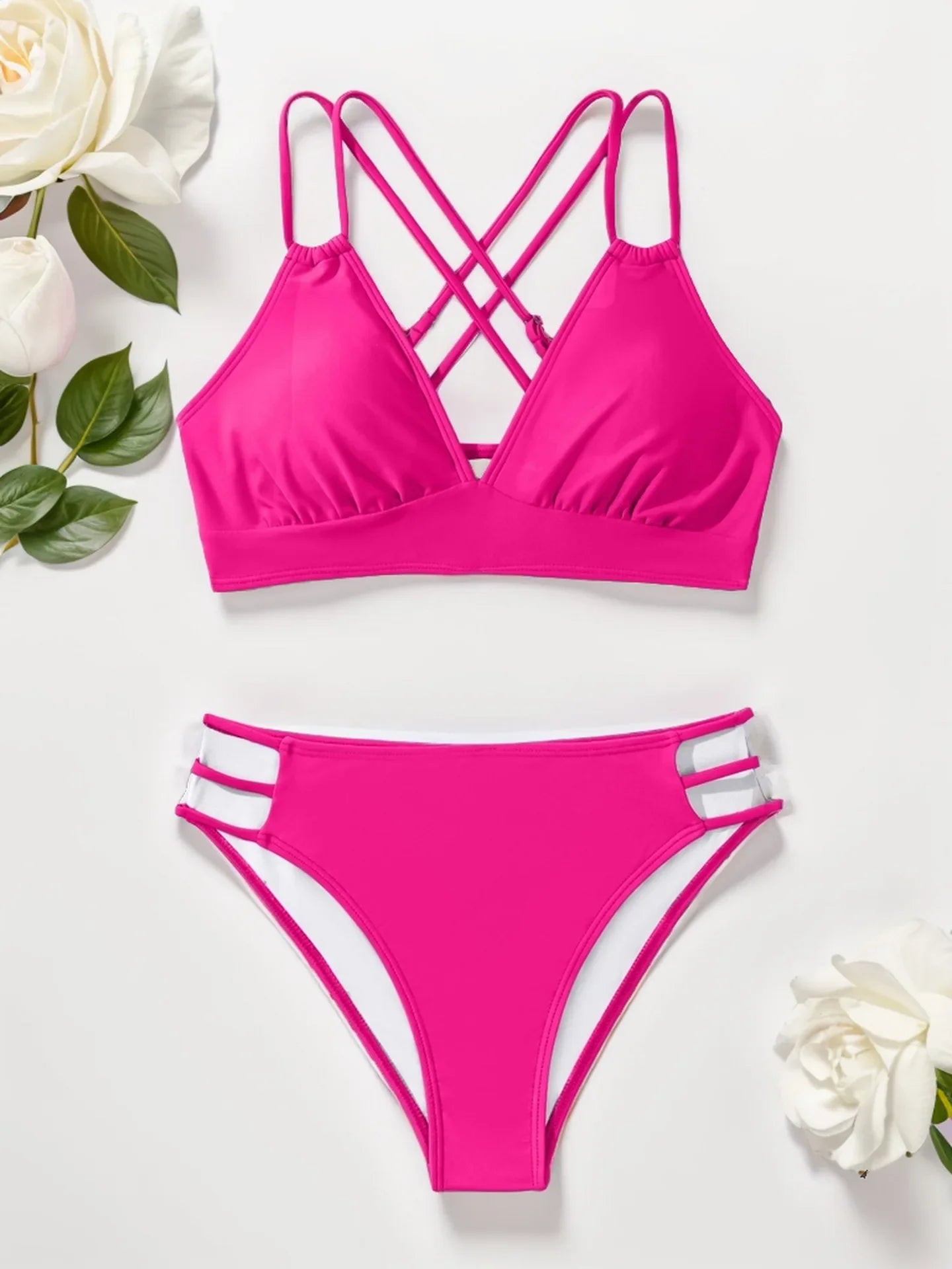 Sexy Solid Black Two Piece Swimsuit for Women Summer New High Waist Bikini Set Beach Vacation V-neck Backless Swimwear 2026
