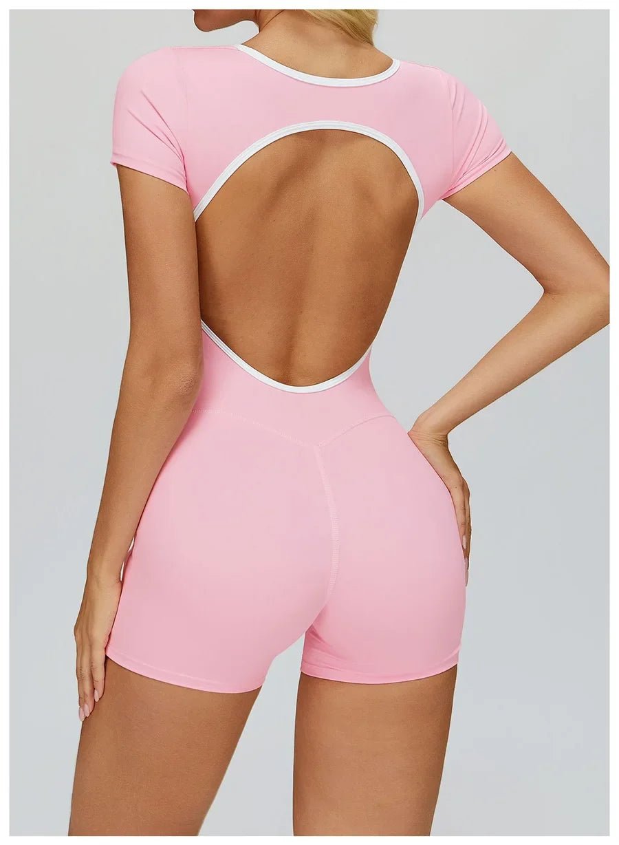 New Jumpsuit Yoga Shorts Backless Hollow Fitness Sportswear Workout Leggings One Piece Suits Sports Bodysuit Gym Women Clothes