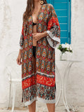 Printed Long Sleeve Crochet Knitted Cardigan Tunic Beach Cover Up Cover-ups Beach Dress Beach Wear Beachwear Female Women K7203