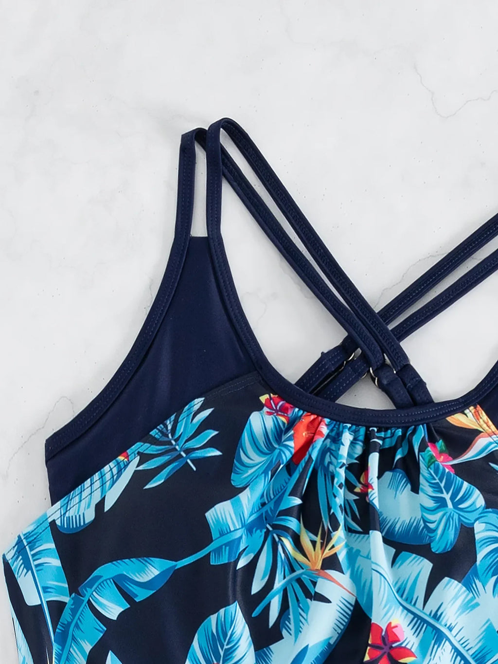 Women's Conservative 2 Piece Swimsuit Black Stripe Print Patchwork Tankini Bikini Set Suspender Cross Backless Bathing Suit 2025