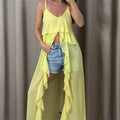 Summer Women Irregular Long Camisole Top Casual Ruffles Split V-Neck Spaghetti Straps Tank Tops Sleeveless Shirts
