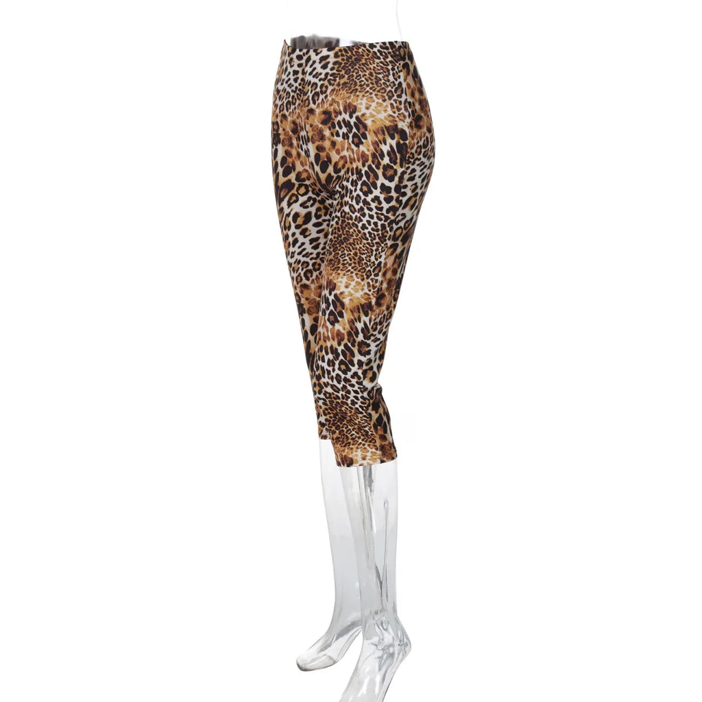 Sexy Leopard Print Knee-length Leggings Women 2026 Fitness Sports Yoga Tights Short Pants Streetwear Y2K Ladies Black Trousers
