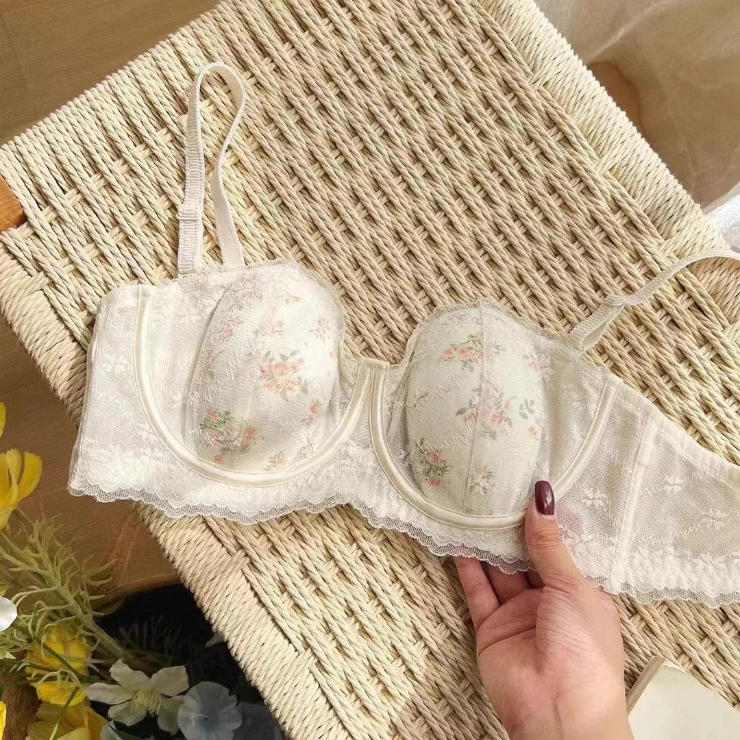 Summer Rabbit Cup Bralette Large Bust Light Support Thin Lace Beachwear Pure Comfort Wirefree Anti-Sagging Bra AU S-XL MOYISU