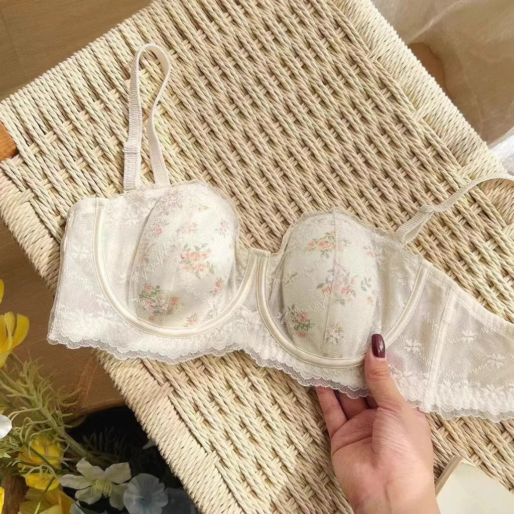 Elegant Minimiser Bralette Large Chest Rabbit Ear Lace Pure Comfort UK Fit Thin Support Non Padded Wirefree Bra Set S-XL AB 32