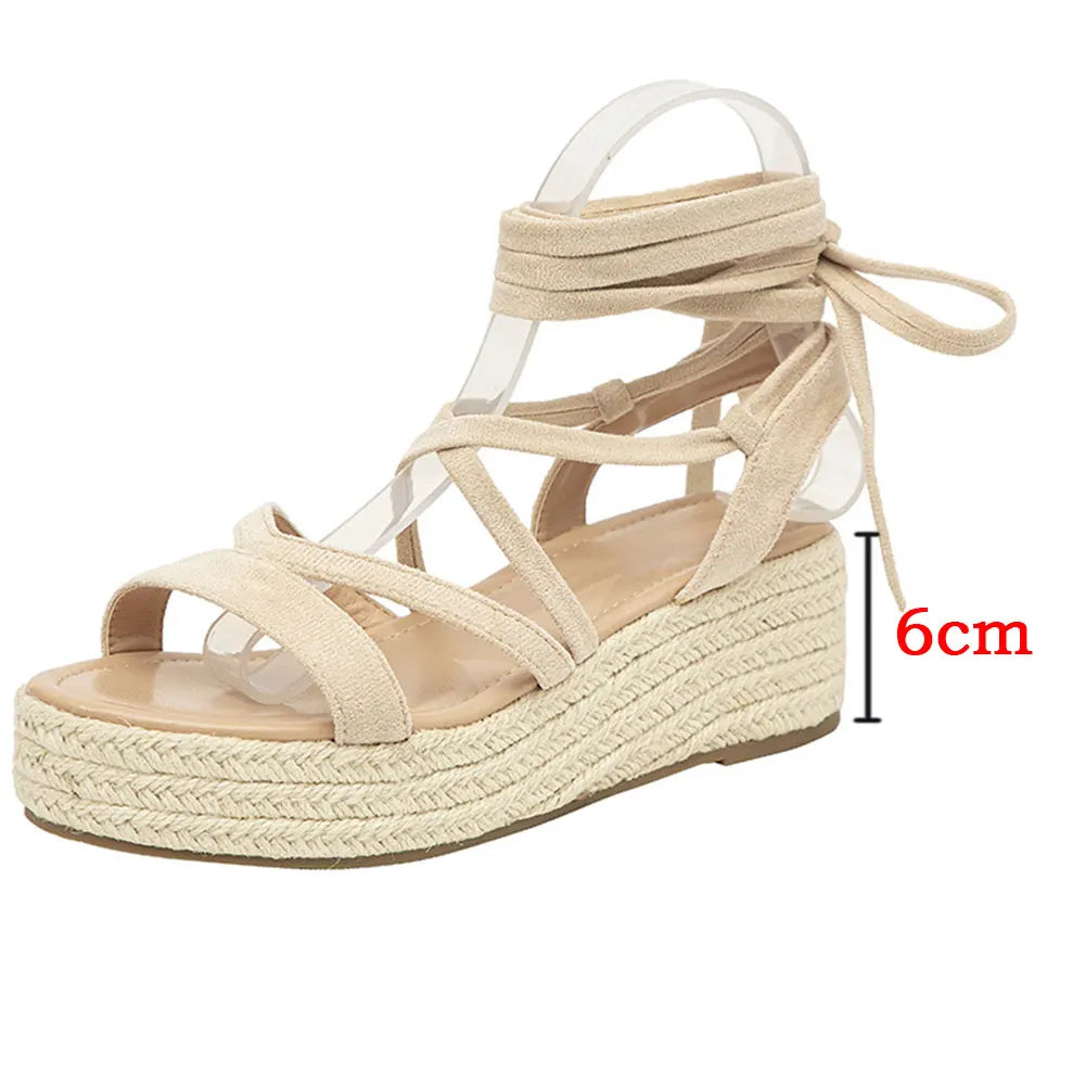 2024 Big Size 43 Women's Comfy Walking Wedge Espadrilles Sandals Summer Leisure Round Toe Platform Ankle Strap Shoes