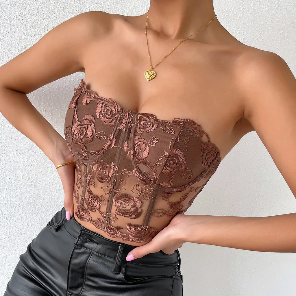 Phantasy Sexy Lace See through Crop Top Women Fashion Floral Embroidery Black Tank Top Night club Dress up 2026 Summer Outfit