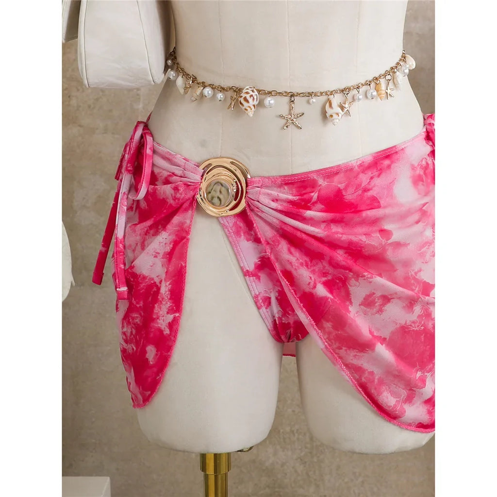 3PCS New With Skirt Tie Dye Halter Bikini Women Swimwear Female Swimsuit Bather Bathing Suit Swim Three-pieces Bikini set K8069