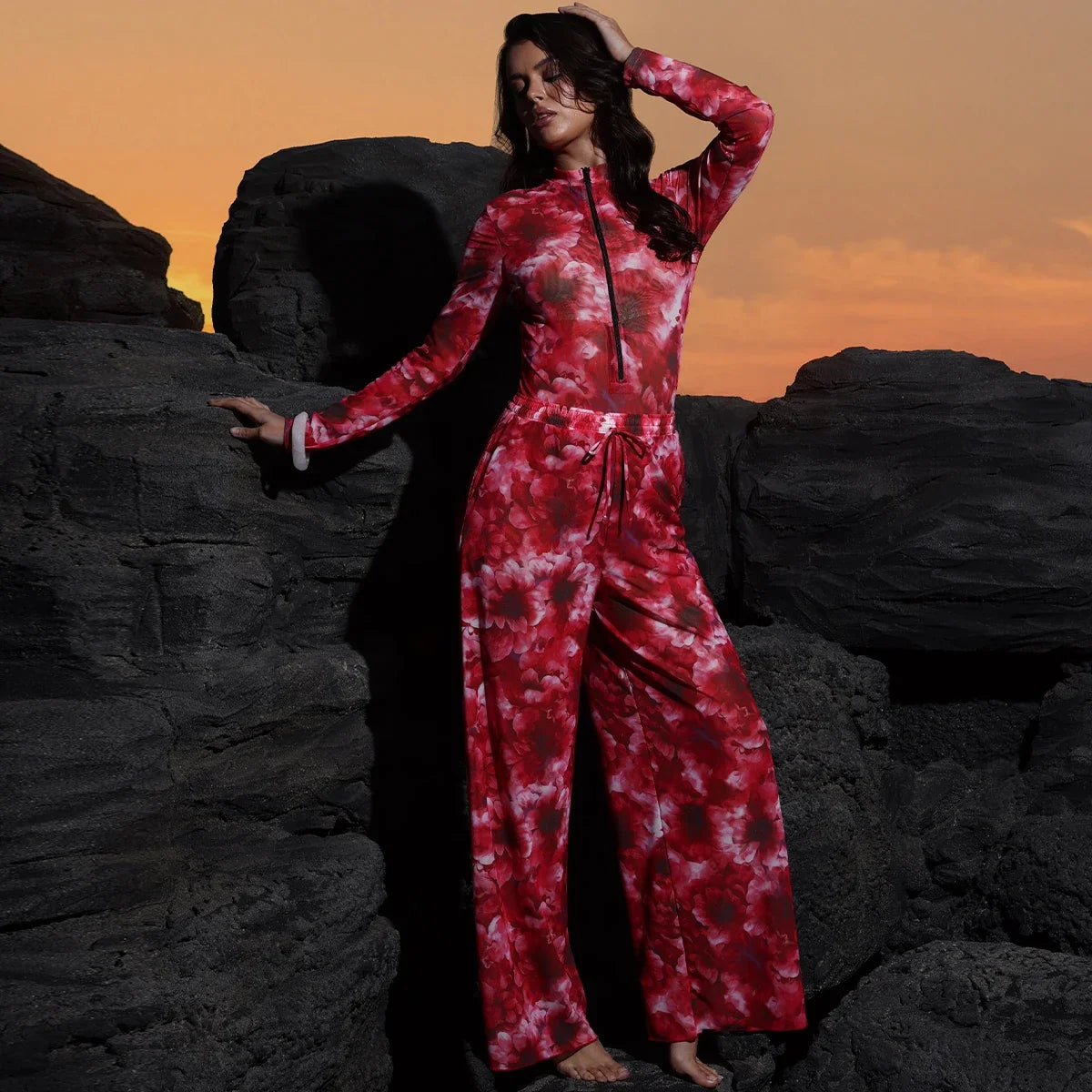 2026 New Sexy Print One Piece Swimsuit Women Swimwear Monokini Long Sleeve Bathing Suit Female Bodysuit Surfing Swim Wear Beach