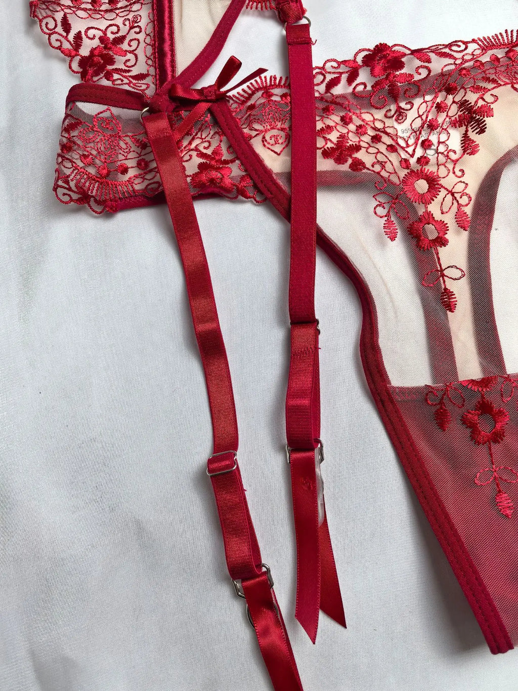 Women's New Floral Embroidered See-Through Mesh Lingerie 4-Piece Set - Sexy Underwear for Special Nights