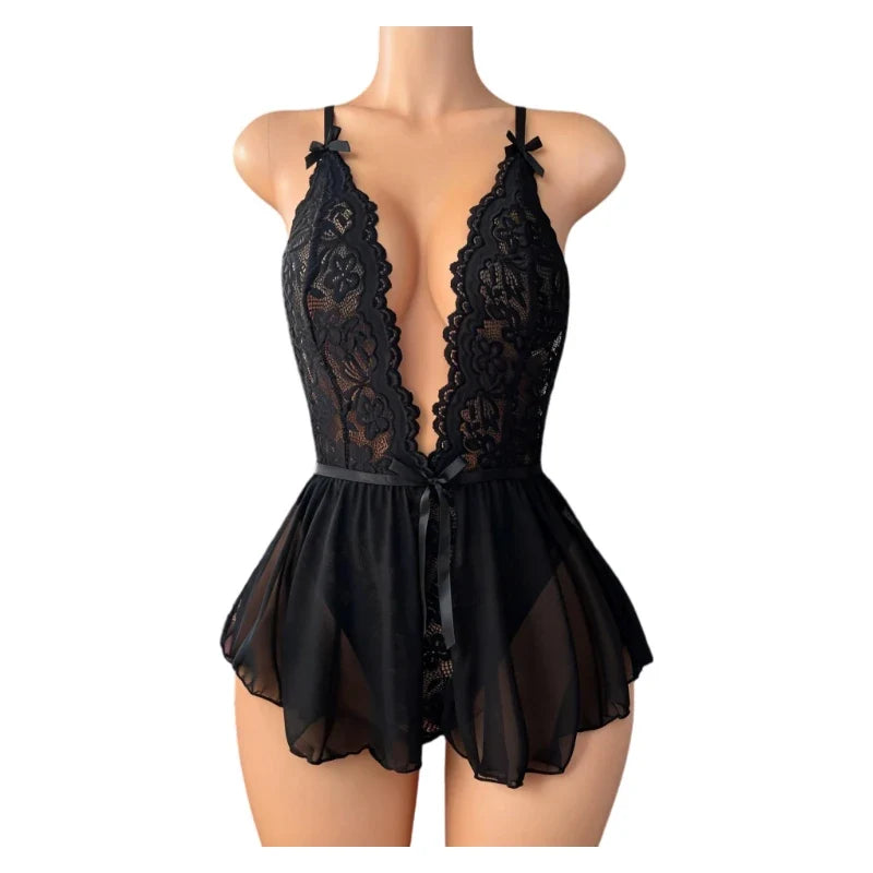 See Through Deep V Sexy Underwear Women One-piece Exotic Costumes Bodysuit  Desire Night Erotic  Sexua Temptation Hot Dress Set