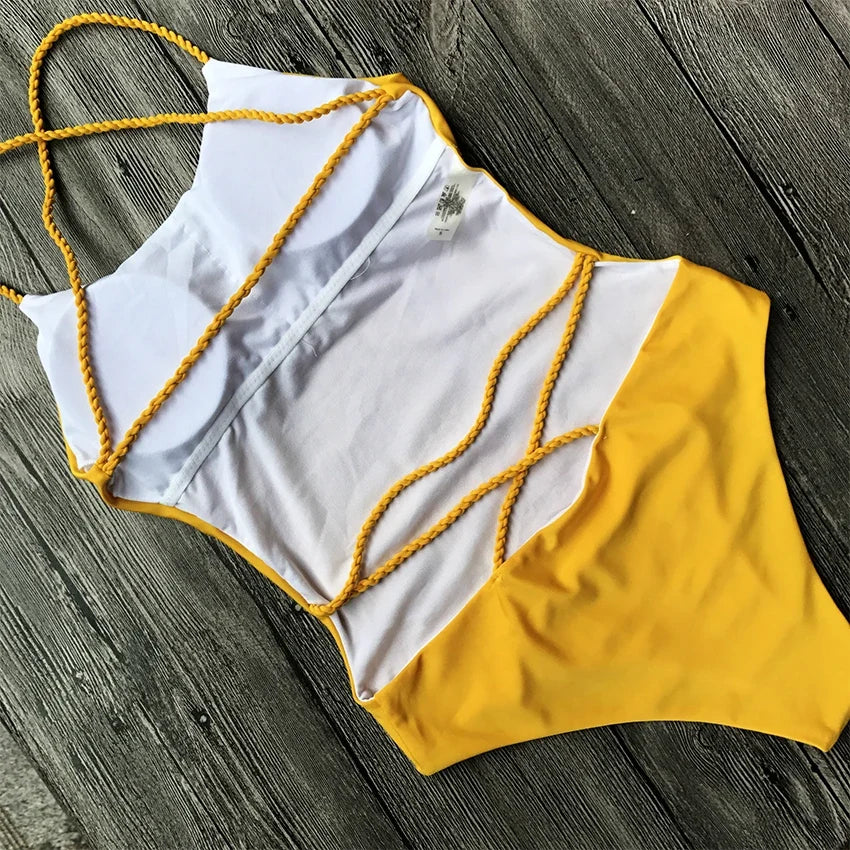 Criss Cross Backless Women Swimwear One Piece Swimsuit Female Monokini High Cut Leg Bather Bathing Suit Swim Beach Wear Lady