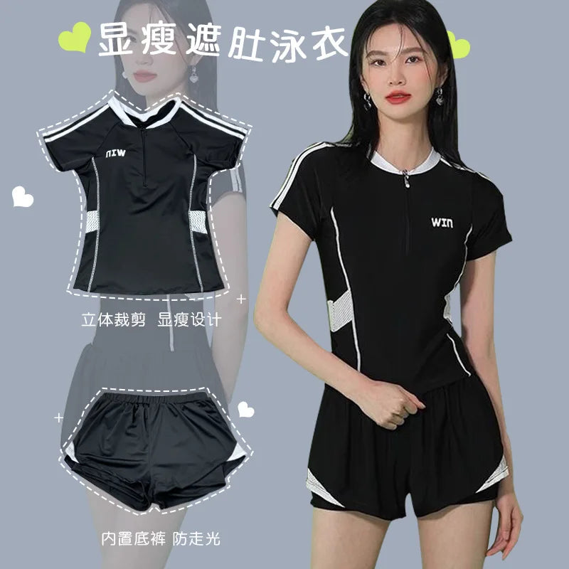 Ladies' Plus Size Swimsuit, Hot Spring Soaking Swimsuit, New Split Slimming and Abdominal Protection Sports Flat Angle Swimsuit