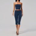 Color Blocked Strapless Yoga Suit 2 Pieces Women Sports Bra High Waist Leggings Fitness Suit Outwear Running Push Up Tracksuit