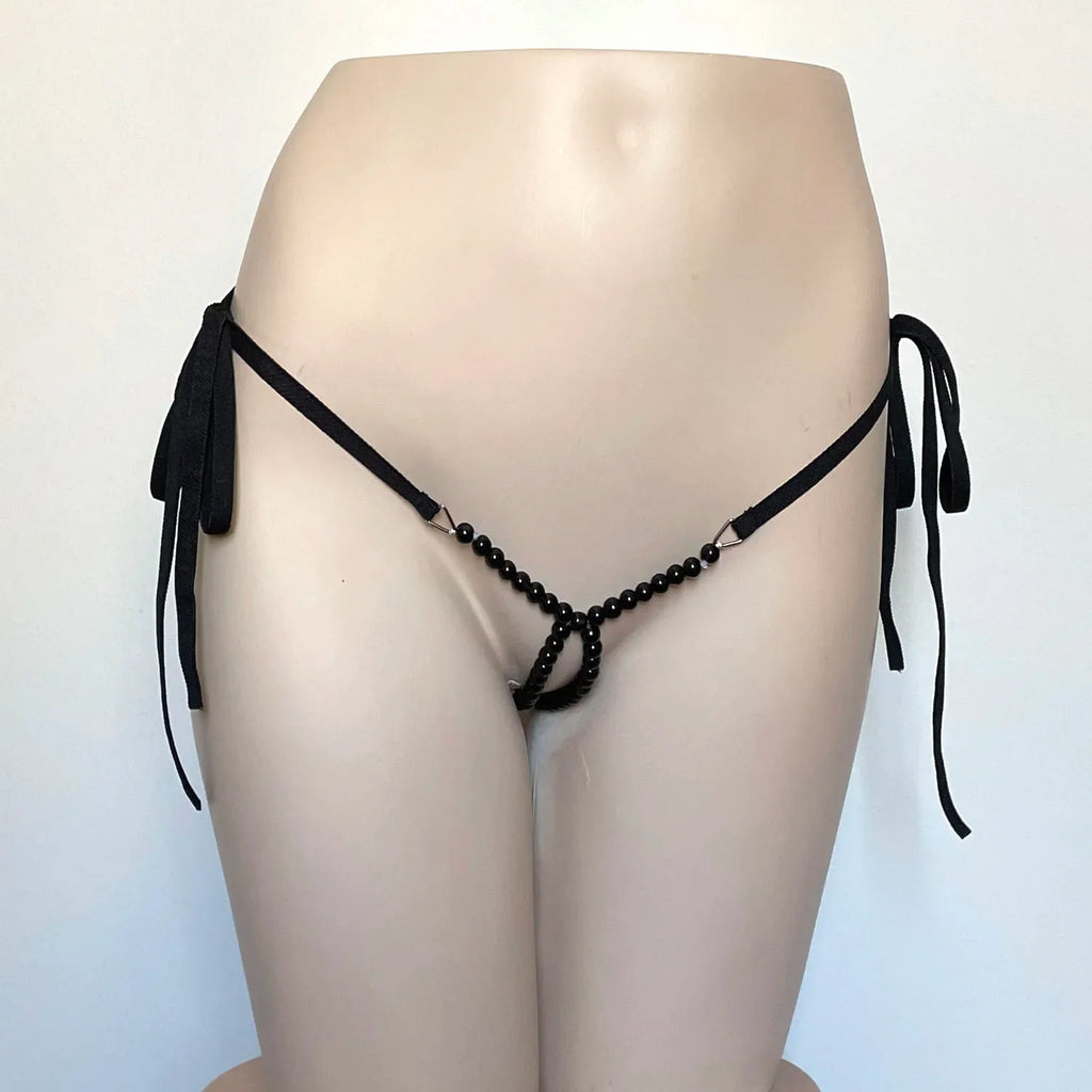 DEKA Women's Panties Swimming Open Crotchless Pearl Mini Micro Bikini Thongs G-Strings Swimsuit Briefs Exotic Lingerie Underwar