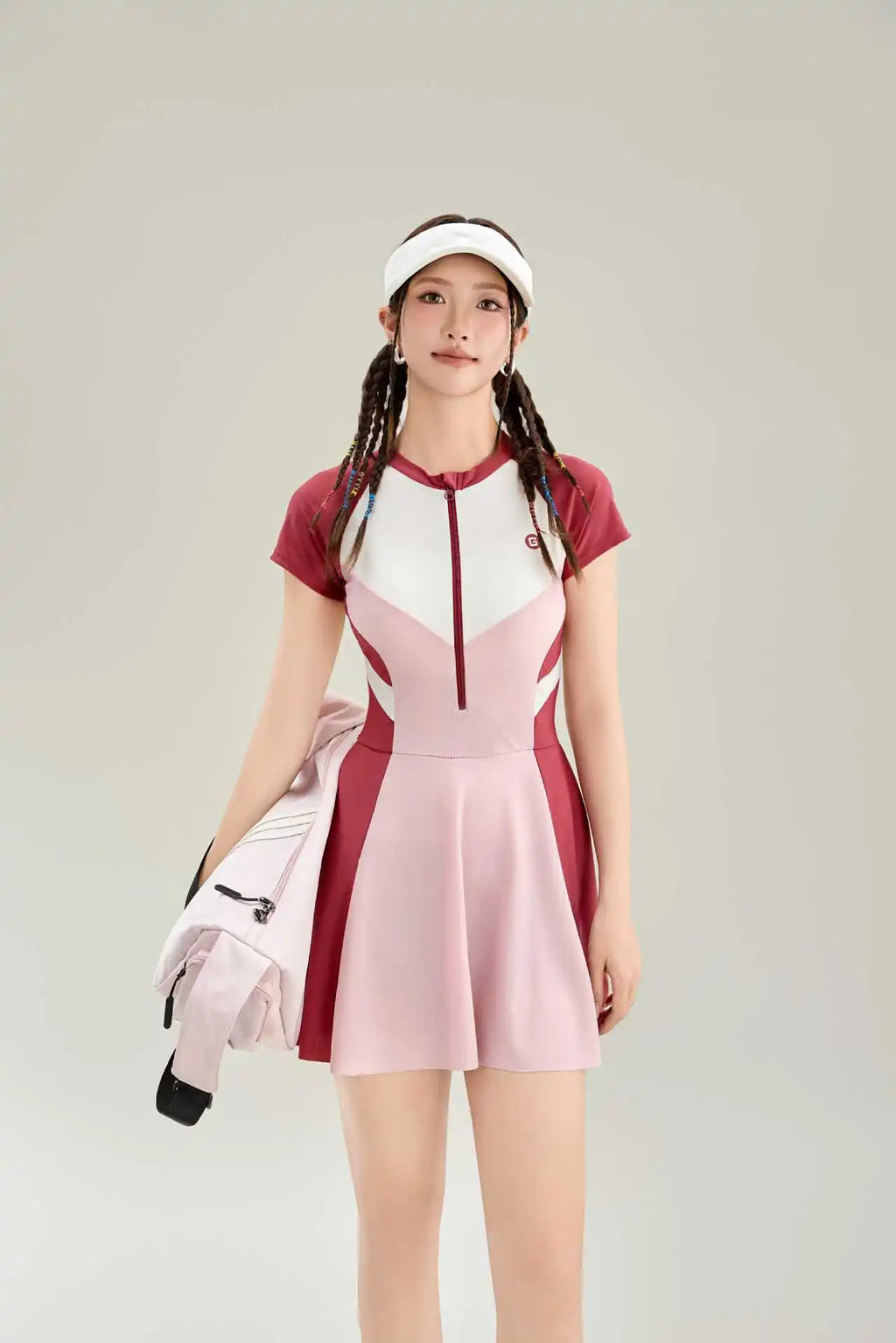 New Sports One-piece Fashionable Swimsuit for Women, Color Blocked High Waist, Belly Covering, Slimming Skirt, Vacation Swimsuit