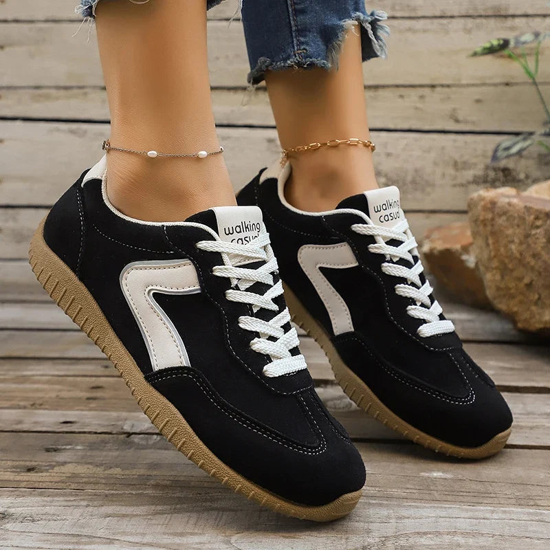 Comfortable Mixed Color Lace Up Tennis Sneakers Women Spring Anti Slip Soft Sole Flat Shoes Woman Round Toe Sports Walking Shoes
