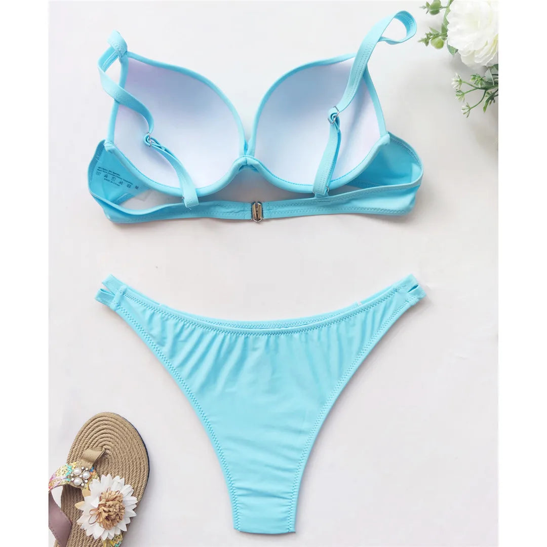 Sexy Underwired Bra Cup High Leg Cut Bikini Women Swimwear Female Swimsuit Two-Pieces Bikini Set Bather Bathing Suit Swim V3151