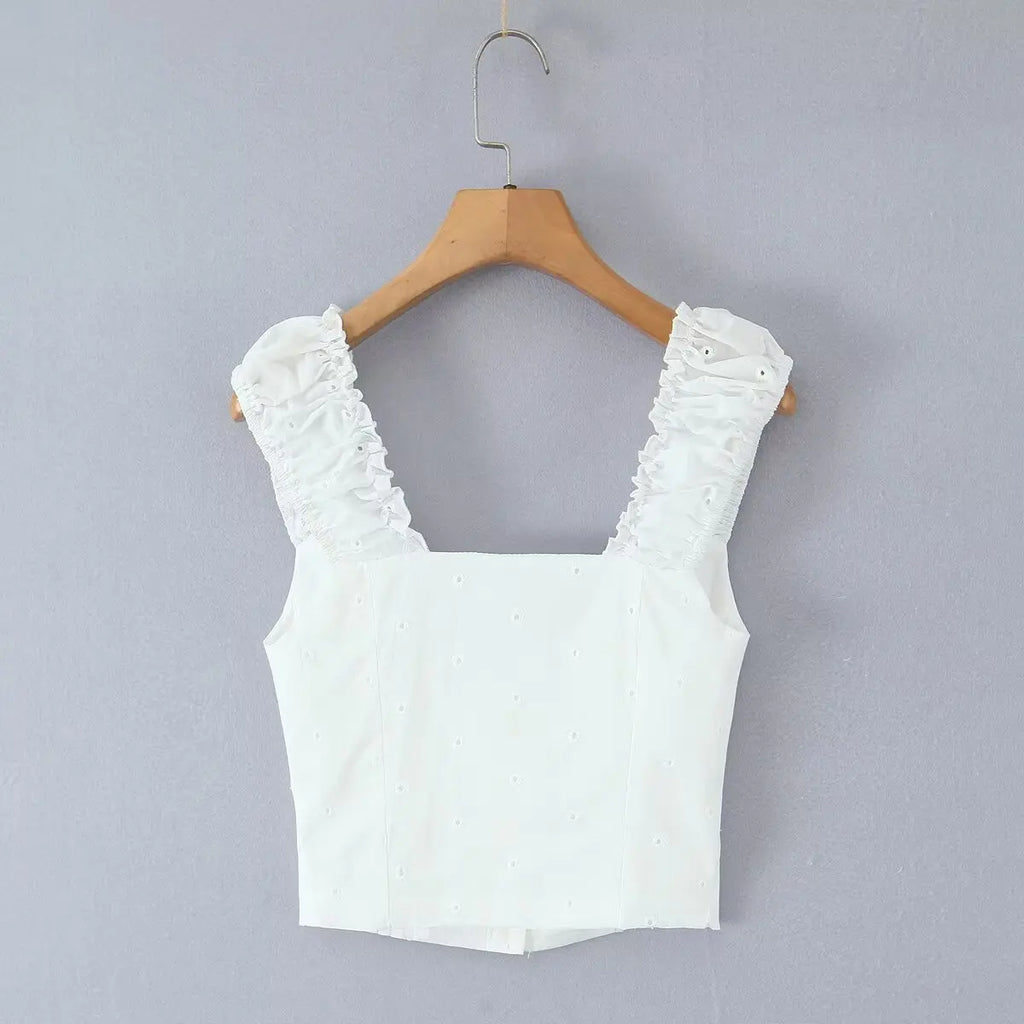 Foridol Hollow Out Cotton Women's 2 Pieces Set White Summer Pants Set Embroidery Top Pants Suit Matching Set Beach Casual Pants