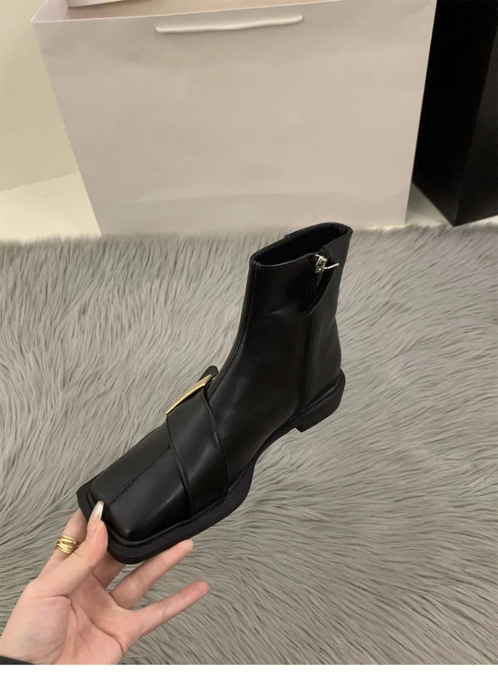 Designer Vintage Women Ankle Boots Fashion Square Toe Shoes Spring Autumn Flats Ladies Short Booties 2025