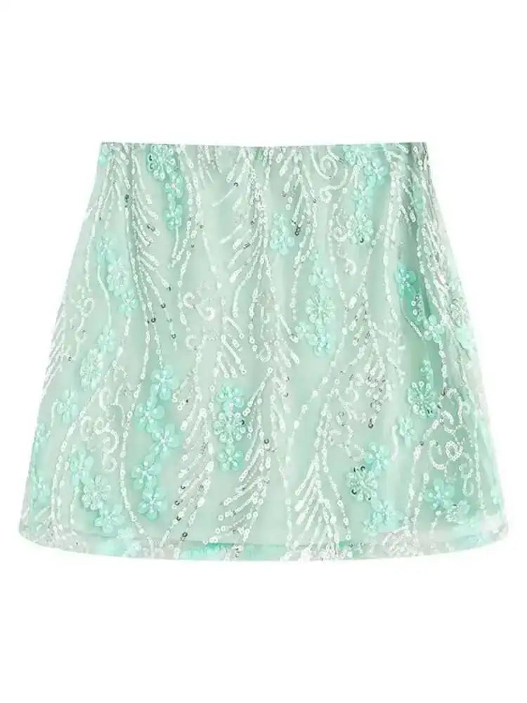 Fashion Floral Sequ Pearl Mini Skirt For Women Summer Vacation Beaded Hip Package Short Skirts Evening Party Lady Beach QH8J