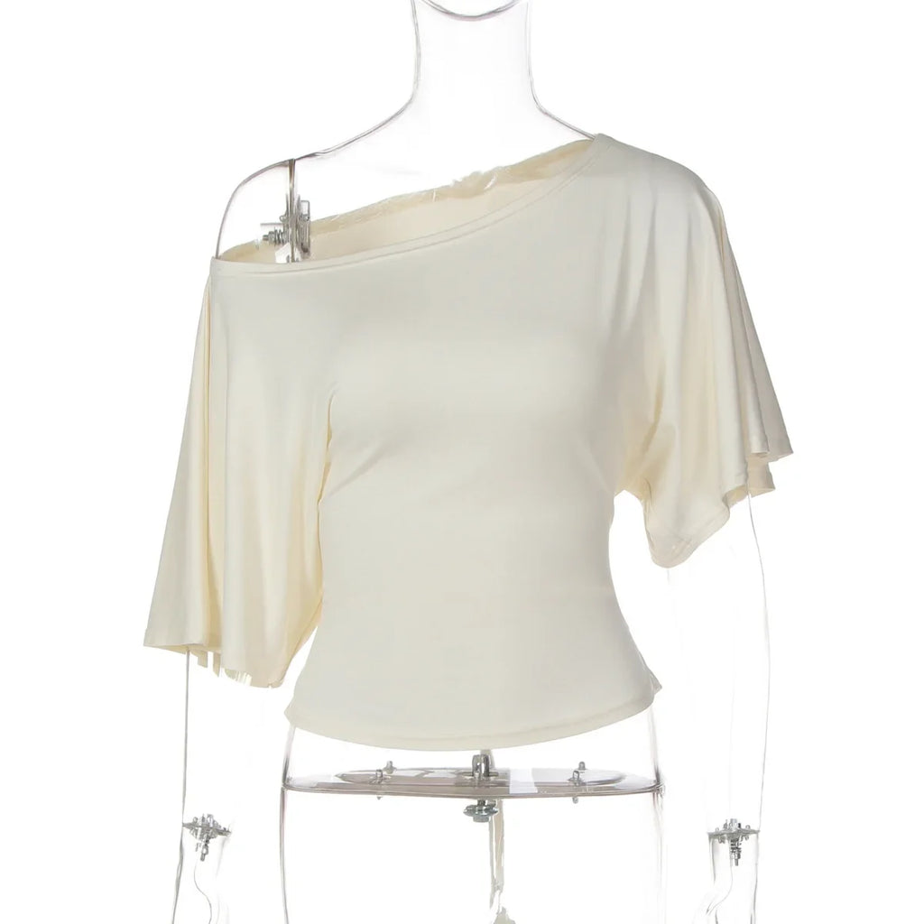 FDYOUI Sexy Short Sleeve Lace-up T-shirts Women 2026 Summer Diagonal Collar Corset Tops Streetwear Y2K Female Bandage T Shirt