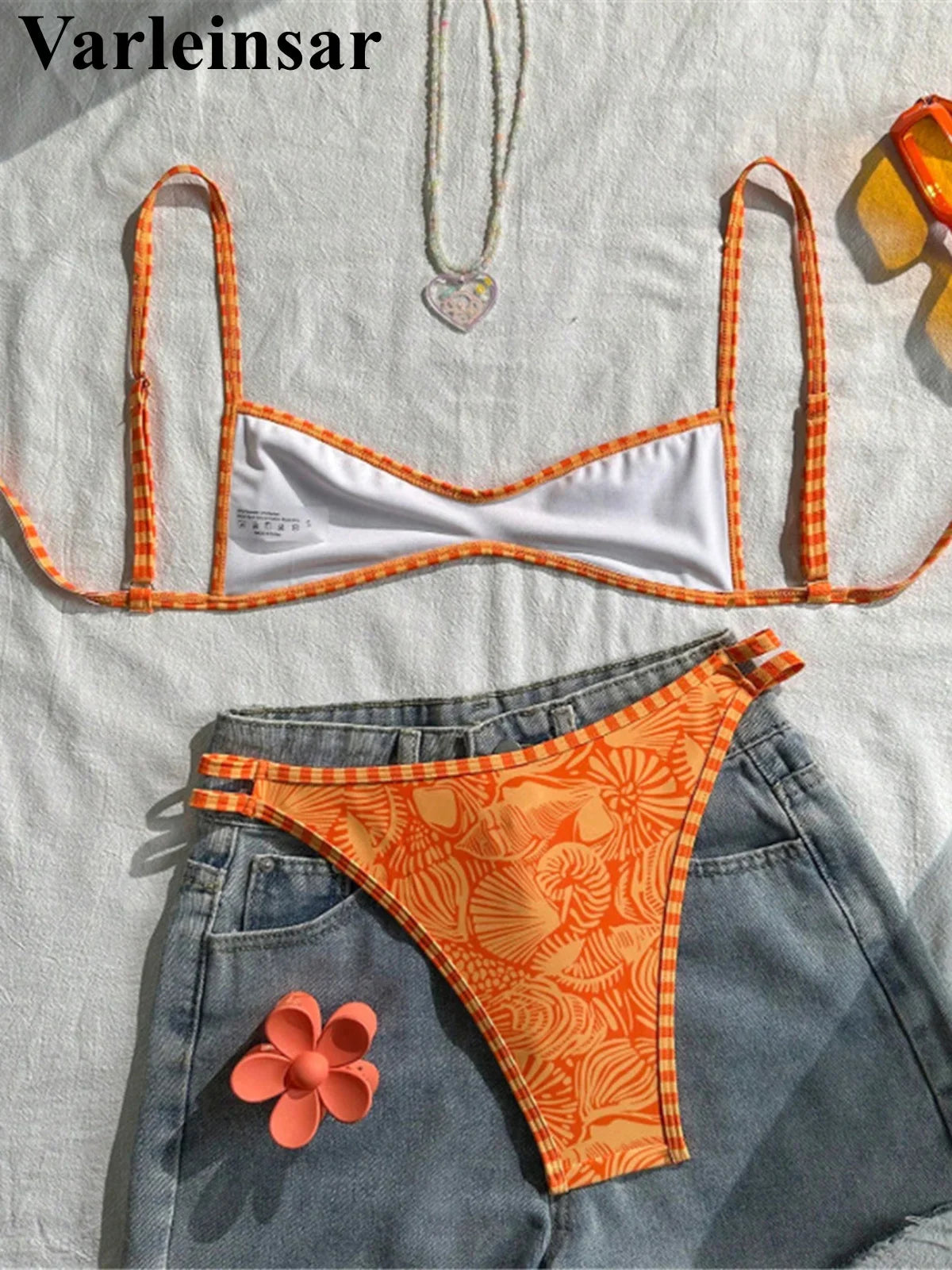 S - XL Printed Bikini Female Swimsuit Women Swimwear Two-Pieces Bikini Set High Cut Leg Brazilian Bather Bathing Suit Swim V8148
