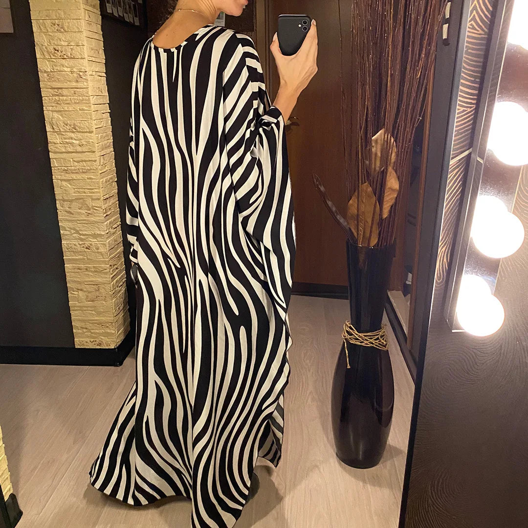 Sexy Zebra Printed V Neck Tunic Beach Cover Up Cover-ups Beach Dress Beach Wear Beachwear Beach Long Dress Female Women V4159