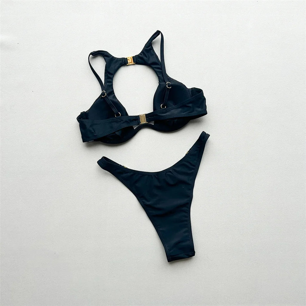 3PCS With Skirt Underwired Cut Out Bikini Women Swimwear Female Swimsuit Three-pieces Bikini Set Bather Bathing Suit Swim V7733