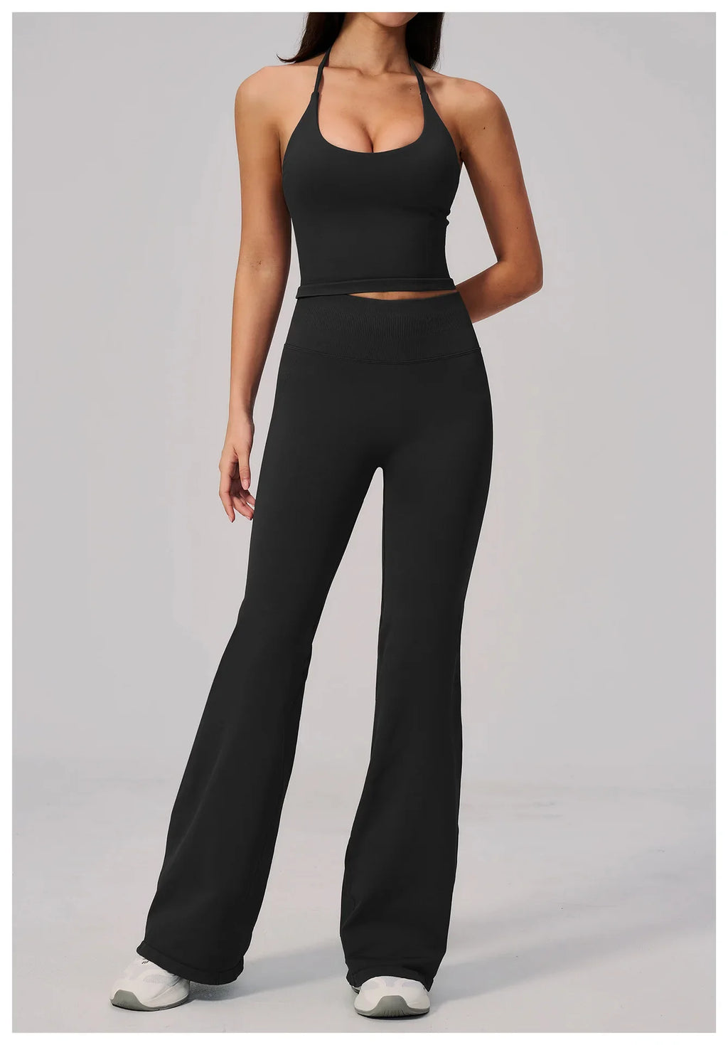 New Yoga Sets Women Summer Seamless Thread Hanging Neck Sports Vest Exercise Fitness Suit High Waist Wide Leg Pants Tracksuit