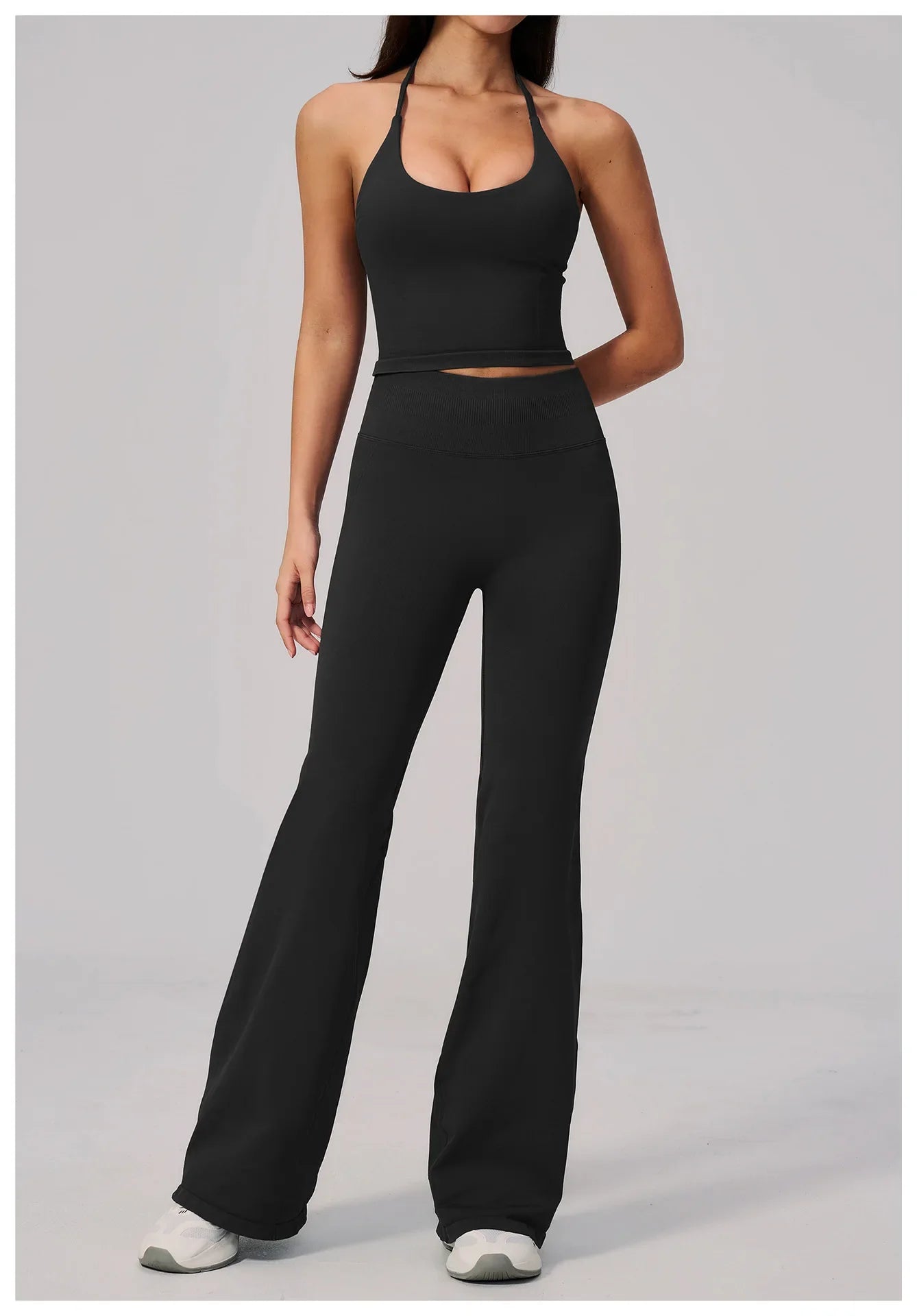 New Yoga Sets Women Summer Seamless Thread Hanging Neck Sports Vest Exercise Fitness Suit High Waist Wide Leg Pants Tracksuit