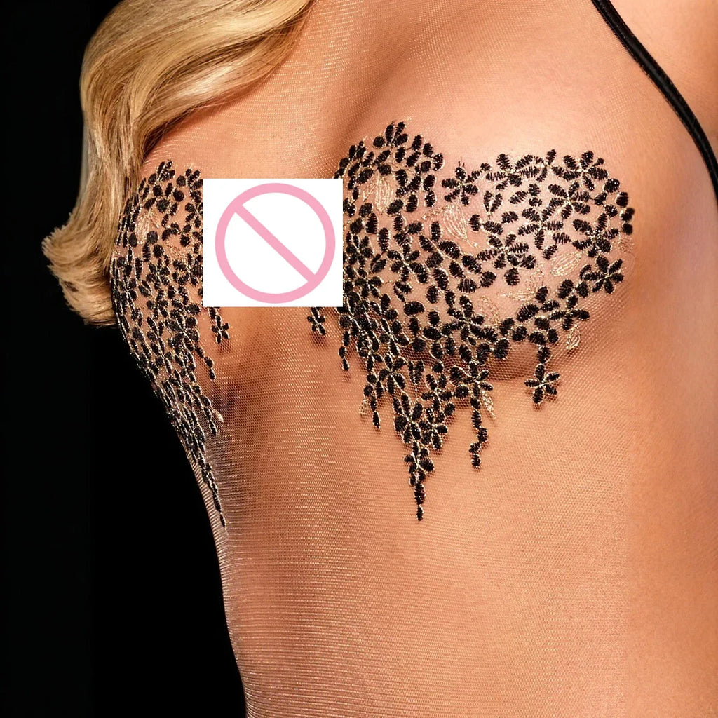 European and American lace embroidery see-through halter jumpsuit sexy hollow body shaping underwear set