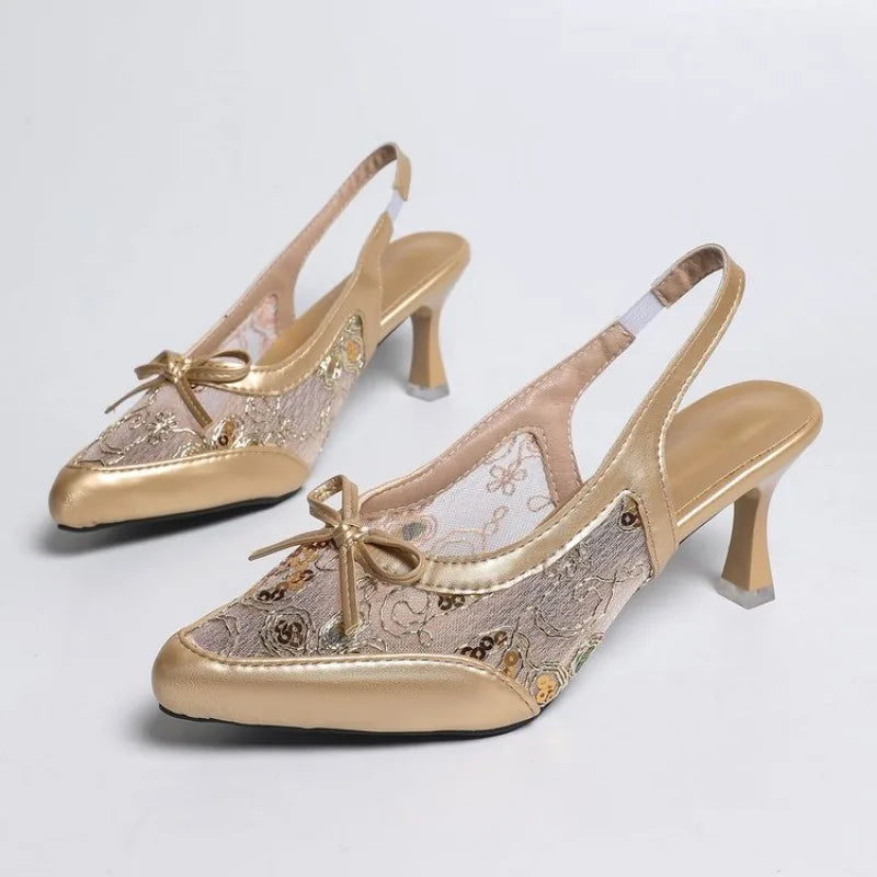 Top Quality Luxury Womens Sandal Casual Lace Flat Fashion Embroidered Muller Shoes Designer Silk Leather Soled High Heel