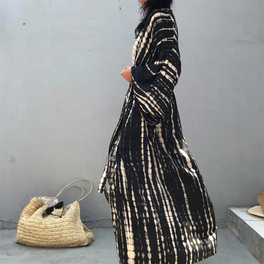 New 10 Colors Printed Long Sleeve With Belt Tunic Beach Cover Up Cover-ups Beach Dress Beach Wear Beachwear Female Women V4521
