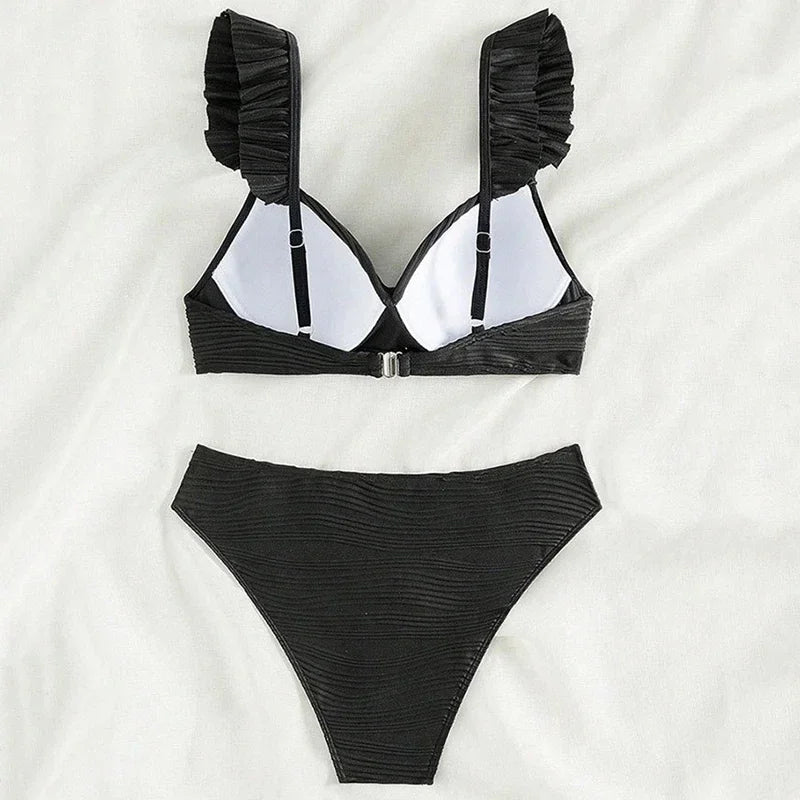Wrinkled Ruffle Frilled Bra Cup Bikinis 2026 Female Swimsuit Women Swimwear Two Pieces Bikini Set Push Up Beachwear Bathing Suit