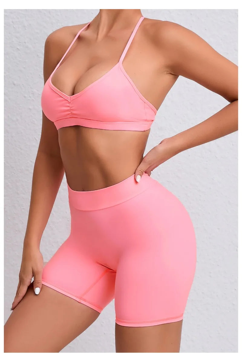 Women's 2-Piece Yoga Sets High Waist Seamless Shorts  Hip-Lifting & Backless Gym Leggings Quick Dry Workout Fitness Suits