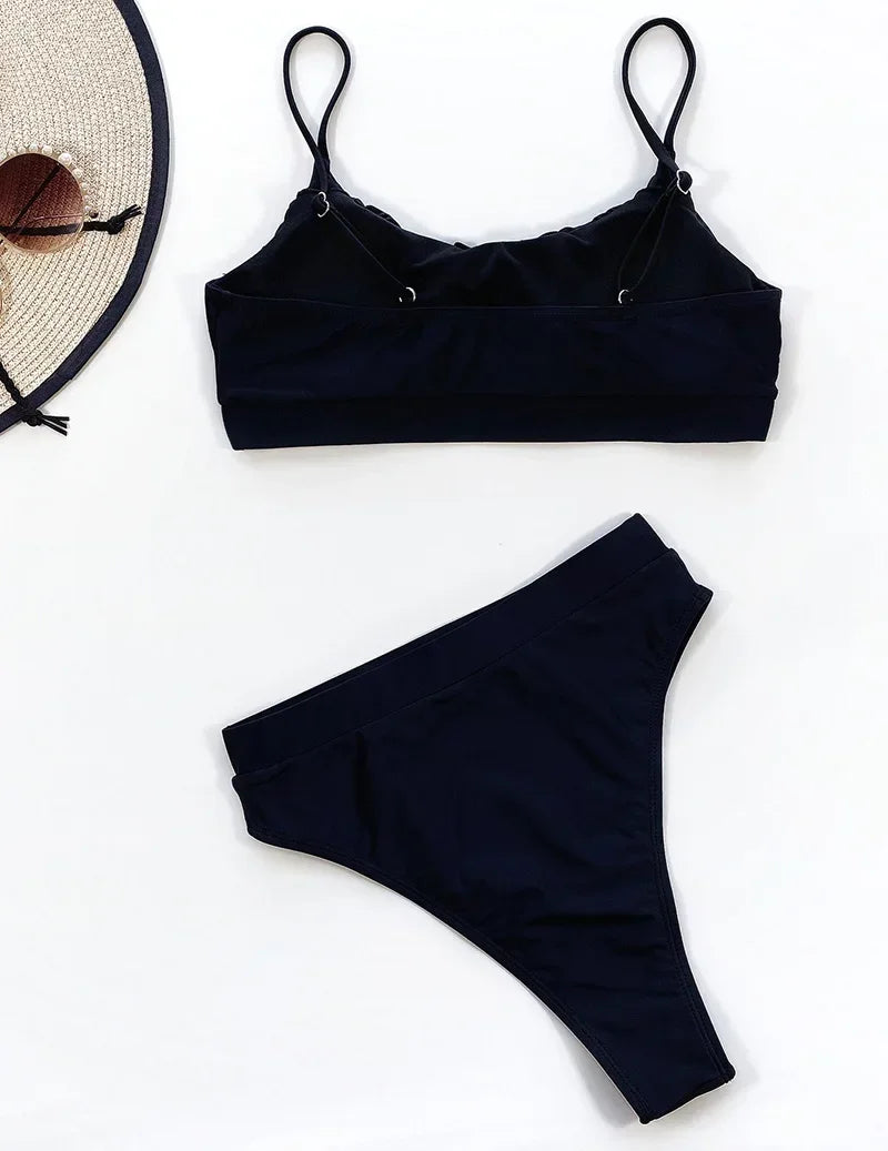 2026 Wrinkled Ruched High Waist Bikini Women Swimsuit Female Swimwear Two Pieces Bikini Set High Cut Bathing Suit Swim Beachwear