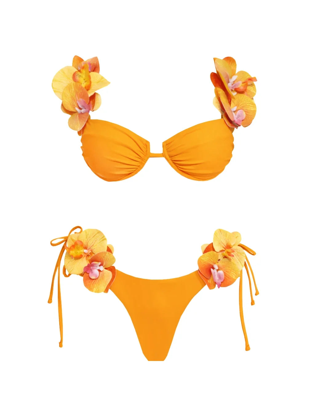 2026 Vibrant Orange Bikini Set with Floral Decorations Perfect for Beach Wear Pool Parties Summer Getaways Vacation Elegance