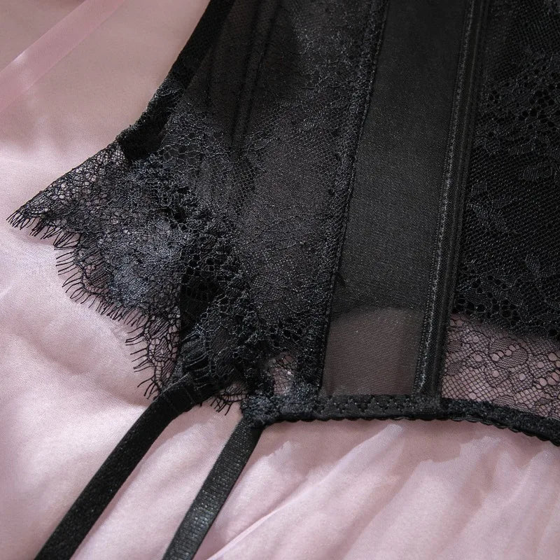 Toucheart Erotic Sexy See-through Lace Sling Women's Fishbone Breast Button Push-up Waist Women Hot Sexy Lingerie with Stockings