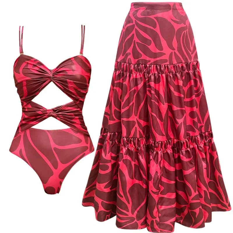 Brazilian Bikini Swimsuit with Skirt Bandage 2025 Print Swimwear Female Summer Bathing Suit Female Summer Female