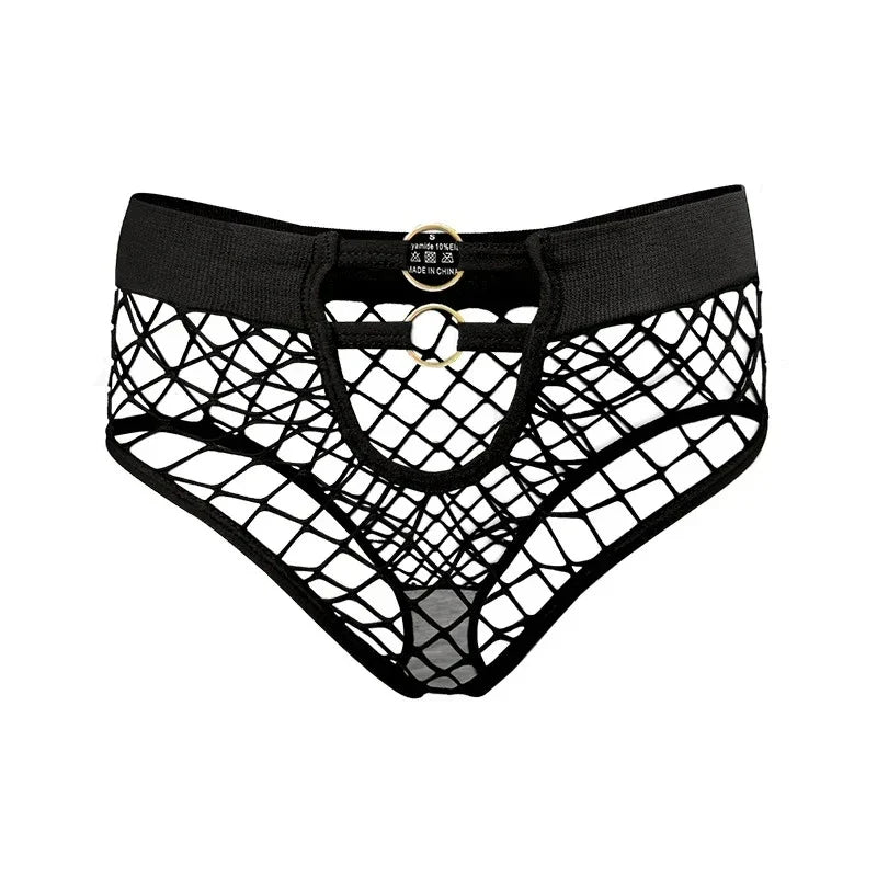 2pcs Sexy Women's Panties Briefs  Elasticity Underwear Mid Waist Fishnet Lingerie Ladies Hollow Out Transparent Underpants