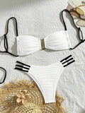 XS - L Wrinkled U Rings Bandeau Bikini Women Swimwear Female Swimsuit Two-pieces Bikini Set Bather Bathing Suit Swim Beachwear
